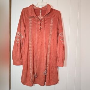 Monoreno faux suede, embroidered, above the knee dress. Women's med.